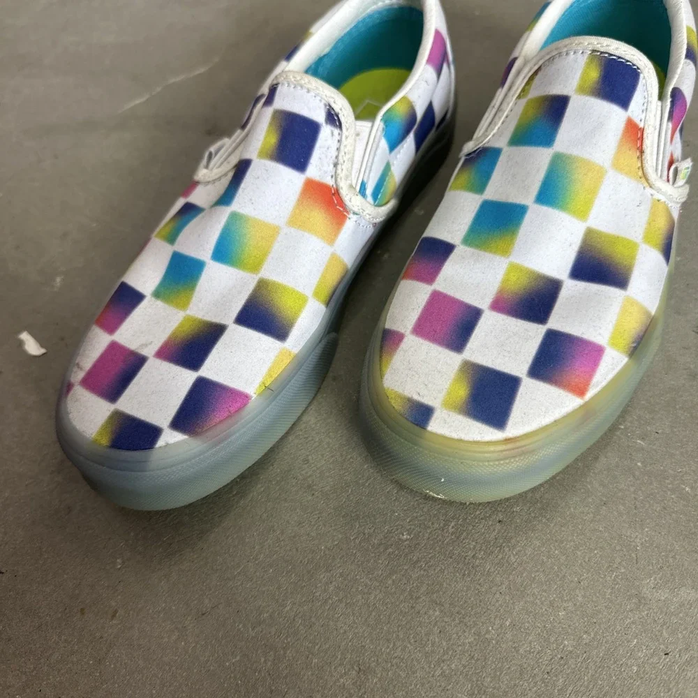 NEW Vans X Cultivate Care Rainbow Checkered Classic Slip On Women 7/Mens 5.5‎